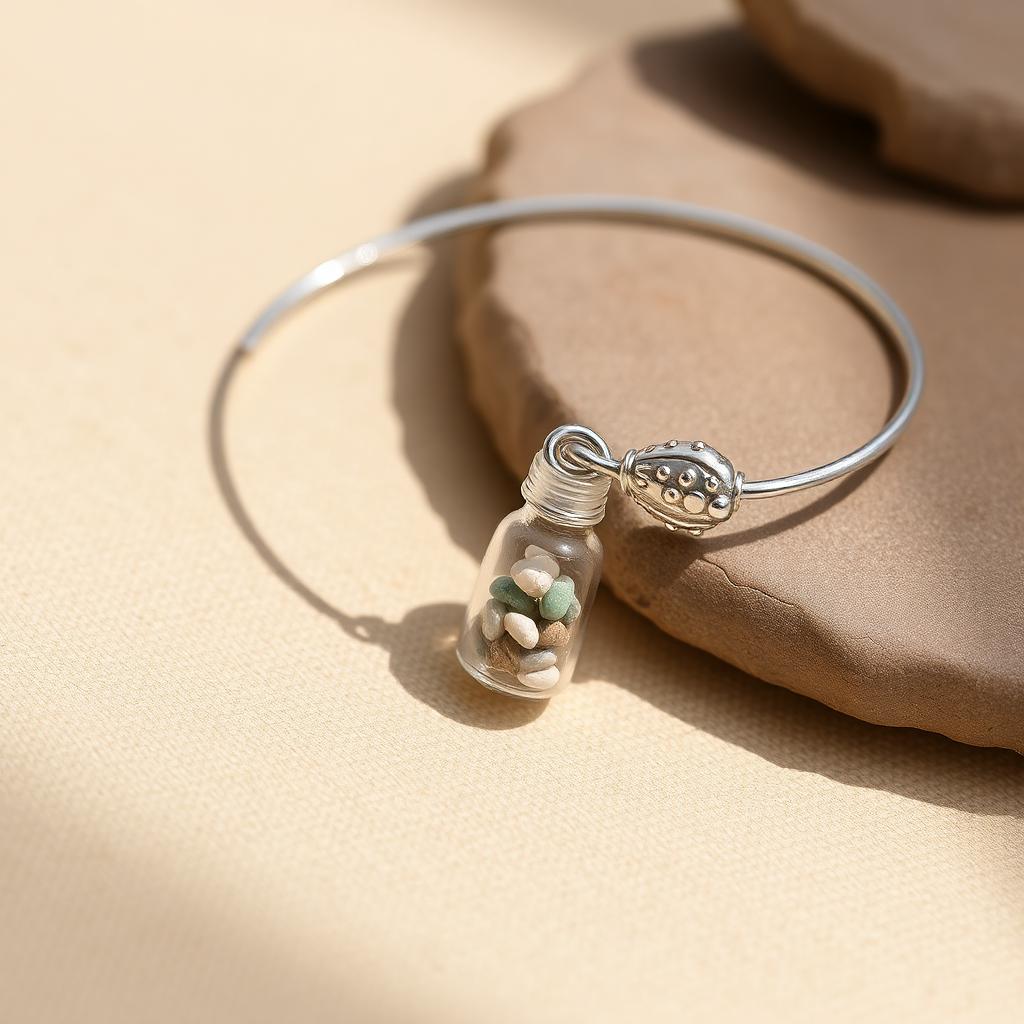 Zilveren armband met flesje Waddenzand